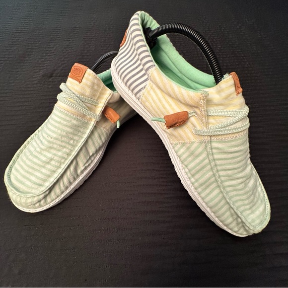 Hey Dude Wally Tri Nu Prep Mint Green Ash Stripes Men’s Shoes US Size 12 EU 11